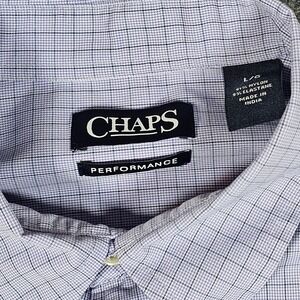 Chaps Performance Mens Large Purple Blue Check Long Sleeve Button Down Shirt